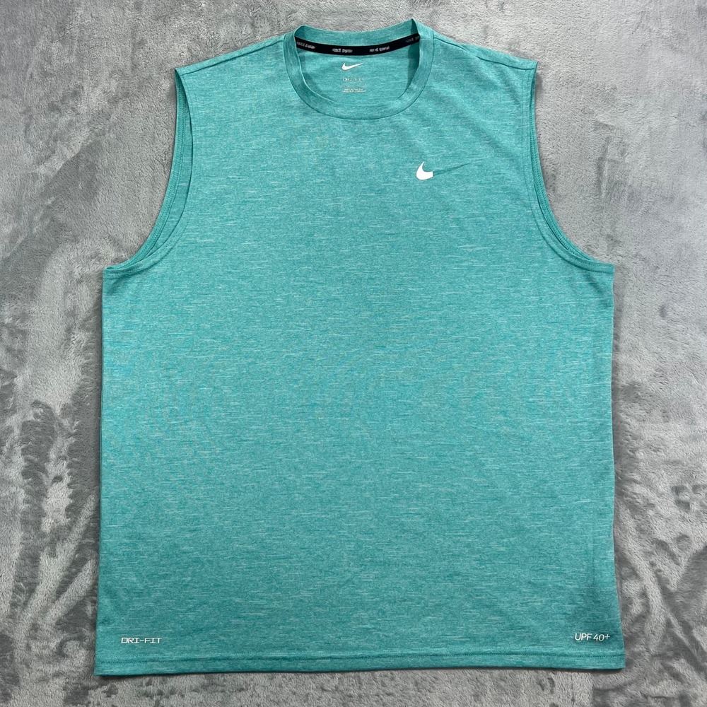Nike Swim Shirt Men Large Turquoise Dri-FIT UPF 40+ Sleeveless Outdoors Summer